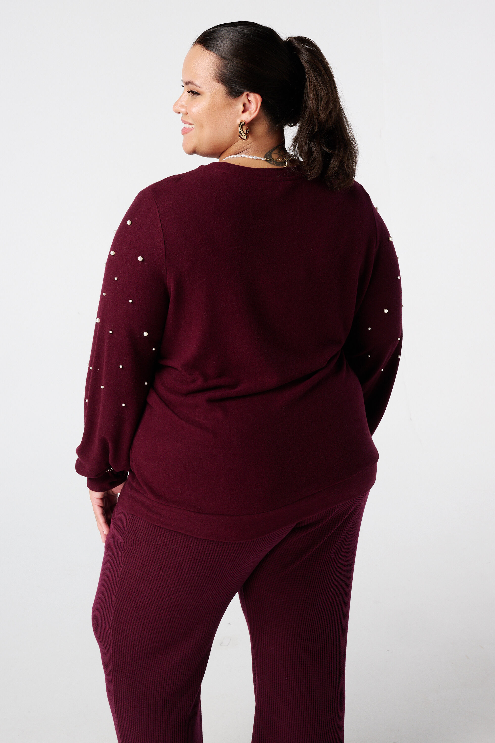 Pull bross&eacute; avec imprim&eacute; perle image number 3