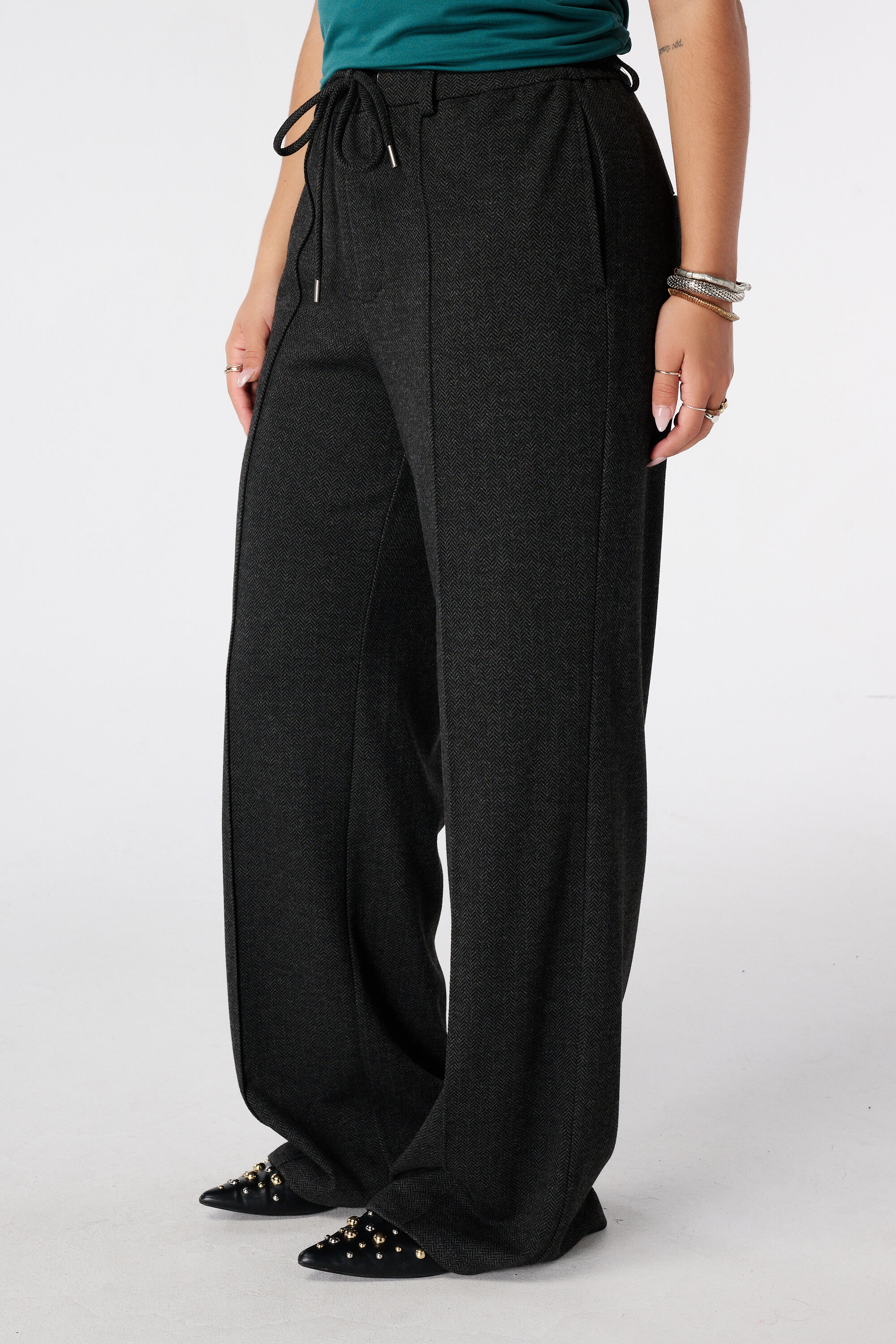 Pantalon &agrave; taille &eacute;lastique et rayures crayon image number 5