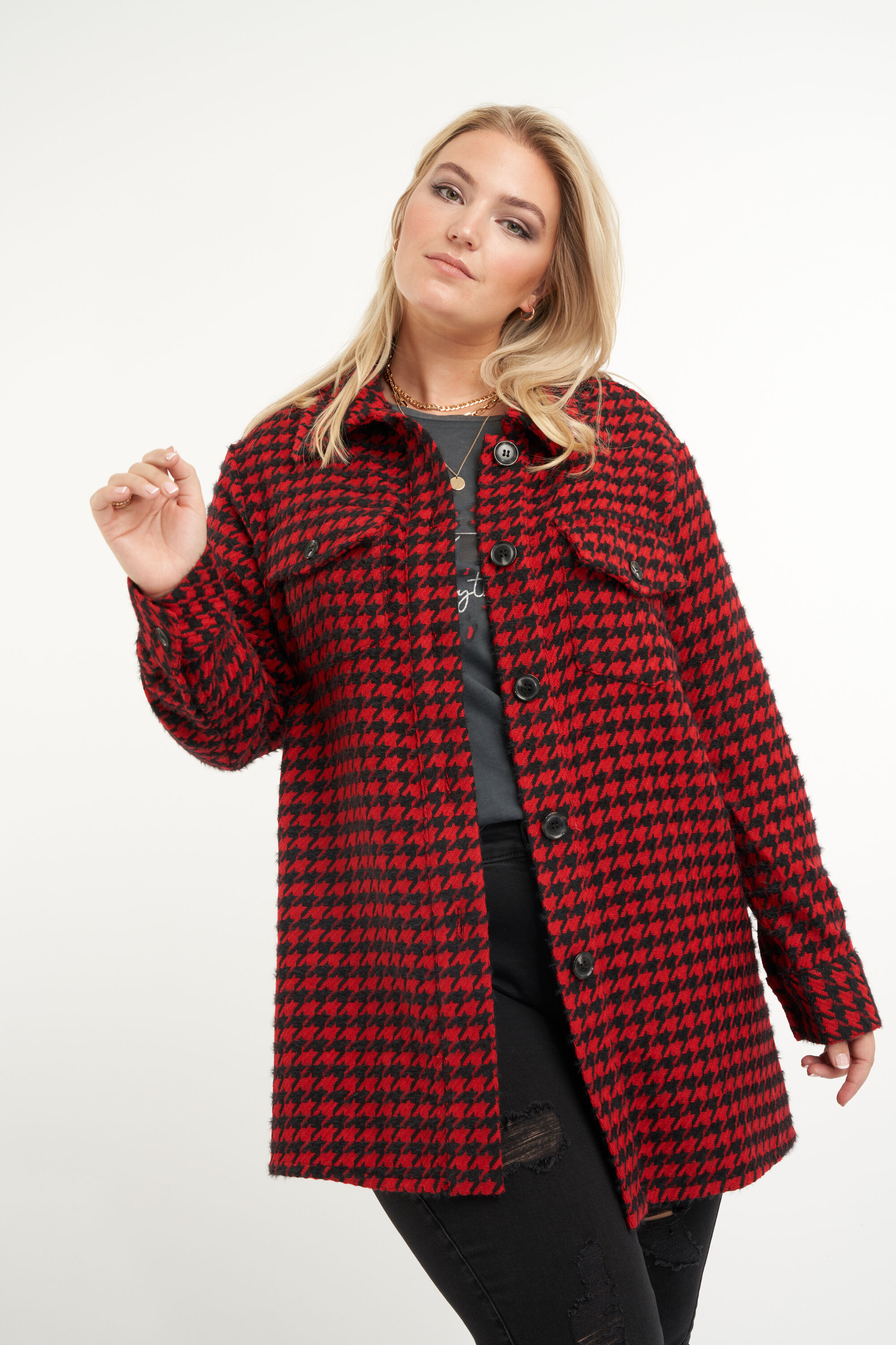 Veste chemise avec imprim&eacute; pied-de-poule