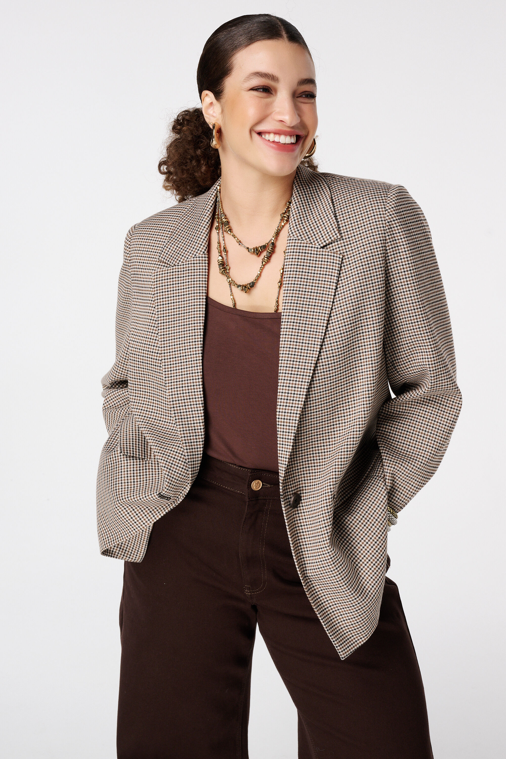 Blazer &agrave; carreaux avec fermeture &agrave; boutons image number 0