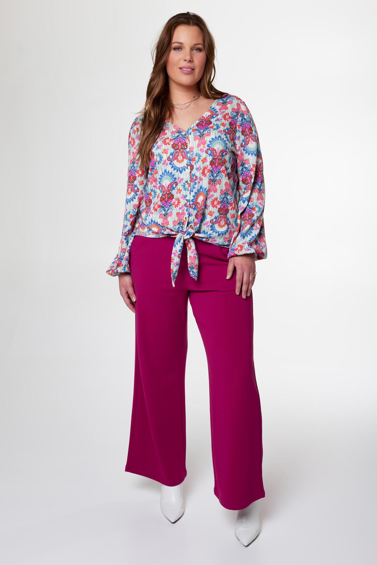 Femmes Haut boutonn et imprim Multi blue MS Mode