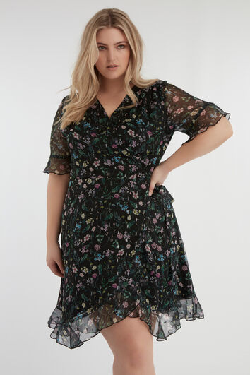 Robe portefeuille &agrave; imprim&eacute; floral et lurex 