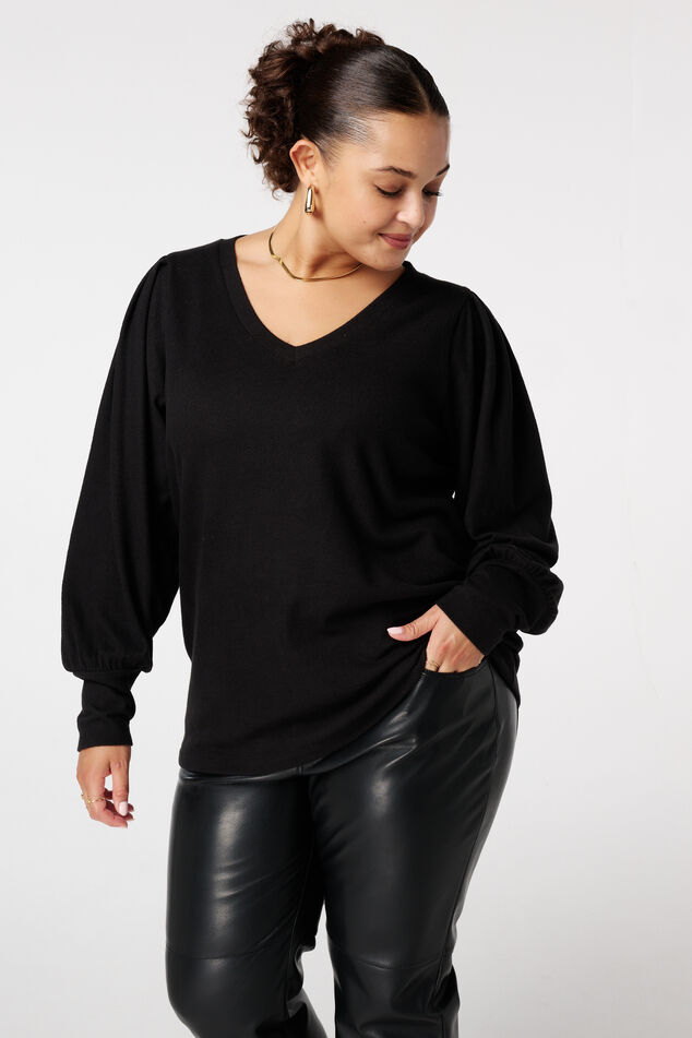 Pull finement tricoté à manches bouffantes image number 0