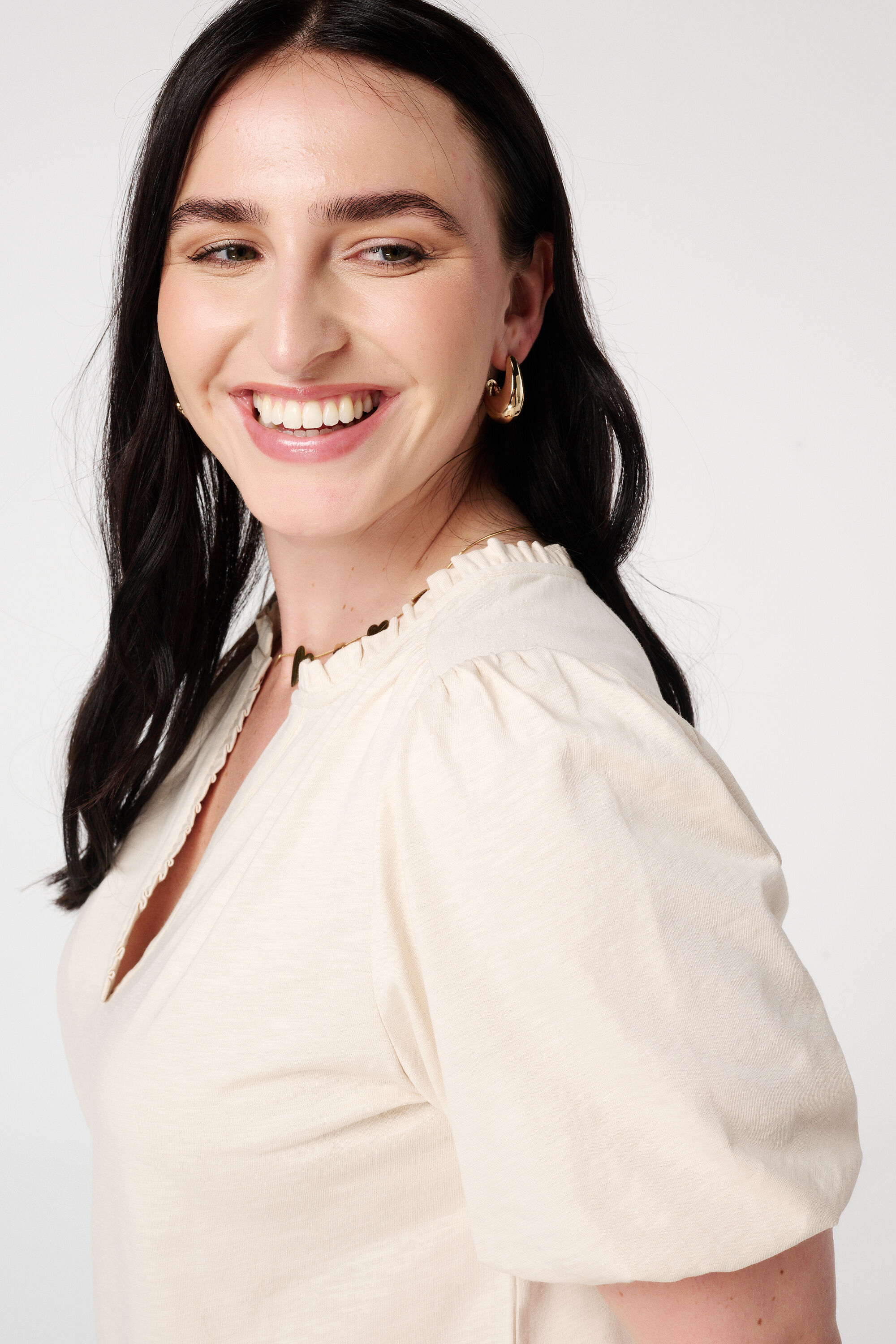 Haut avec col en V &agrave; volants image number 4