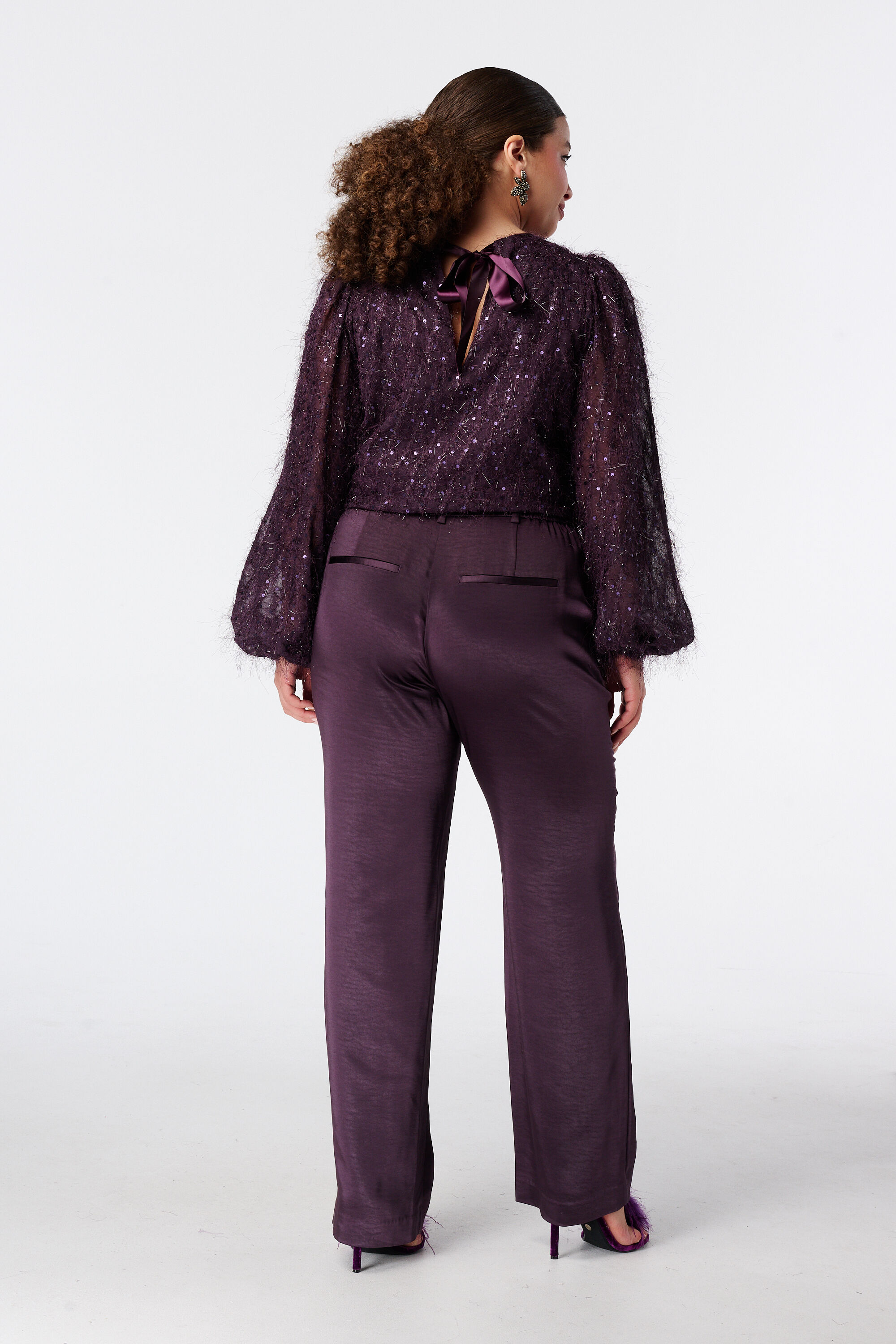 Pantalon aspect satin&eacute; image number 3