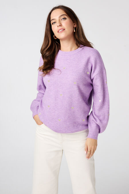 Pull finement tricoté avec des cœurs brodés Pull finement tricoté avec des cœurs brodés