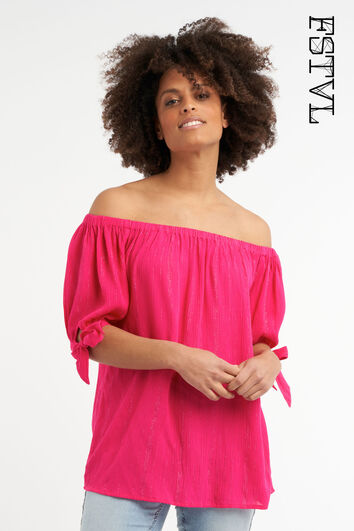 Chemisier en lurex &agrave; &eacute;paules d&eacute;nud&eacute;es