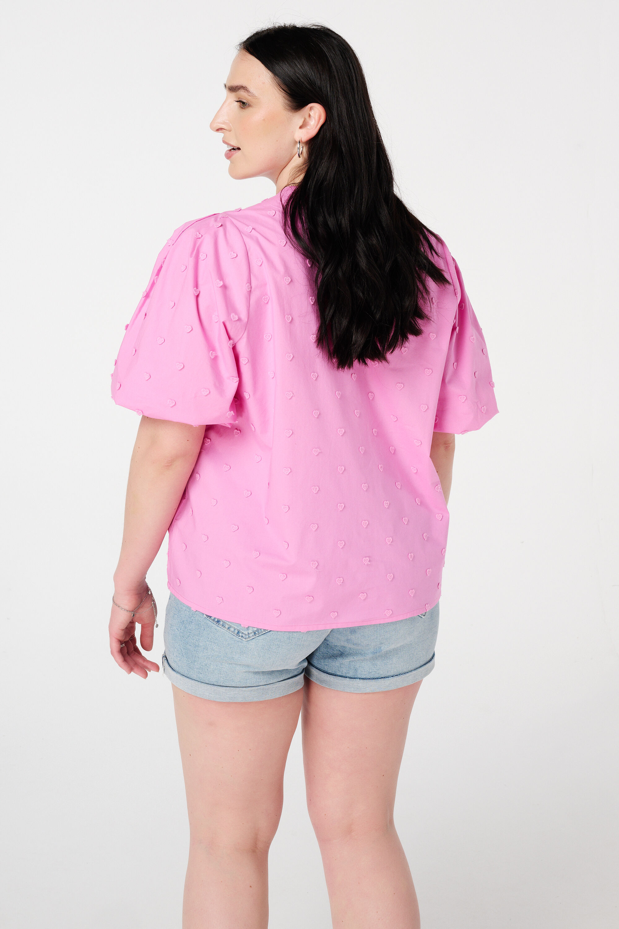 Chemisier avec c&oelig;urs brod&eacute;s et manches trois quarts image number 3