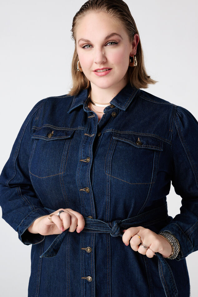 Robe en denim avec ceinture à nouer image number 4