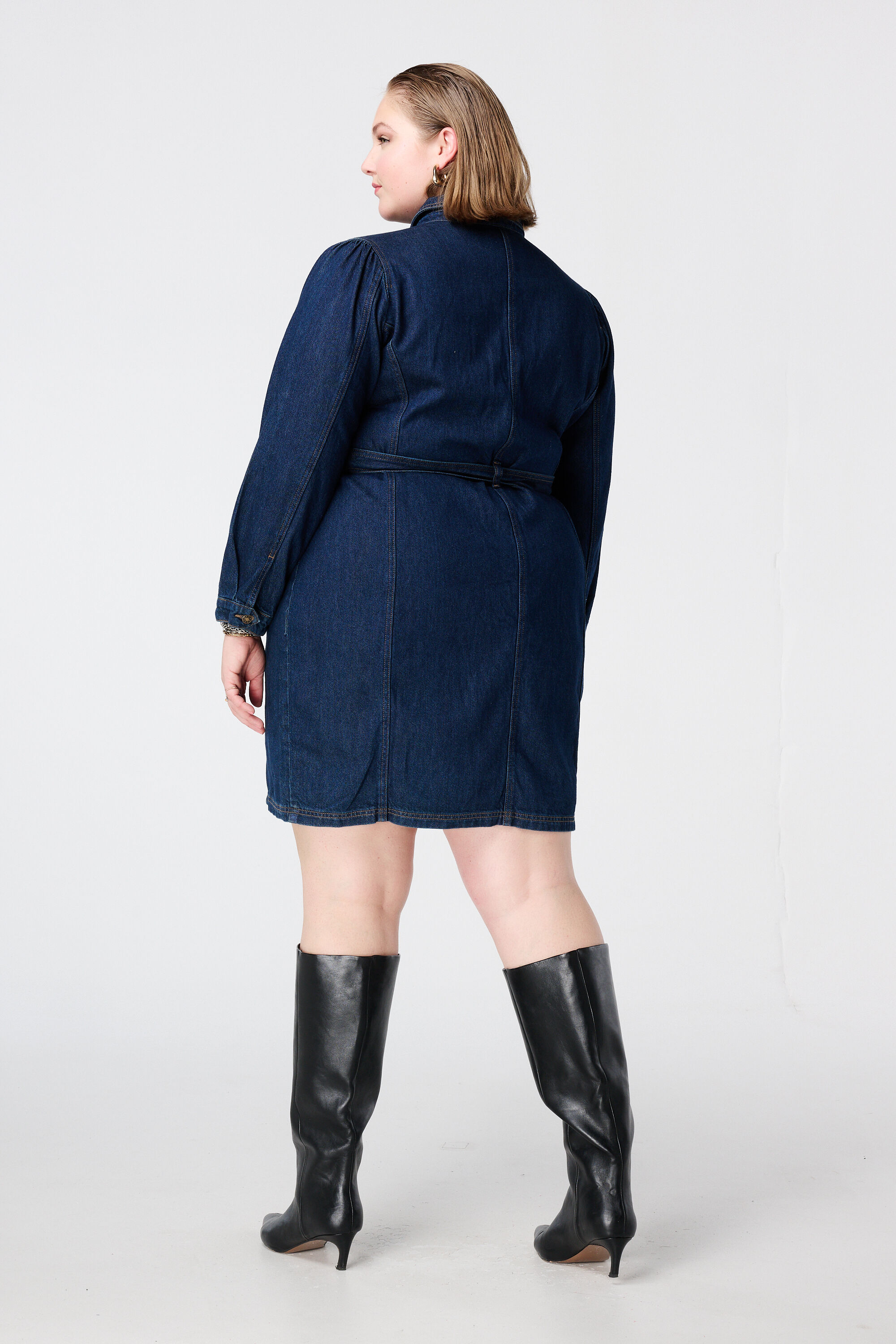 Robe en denim avec ceinture &agrave; nouer image number 3