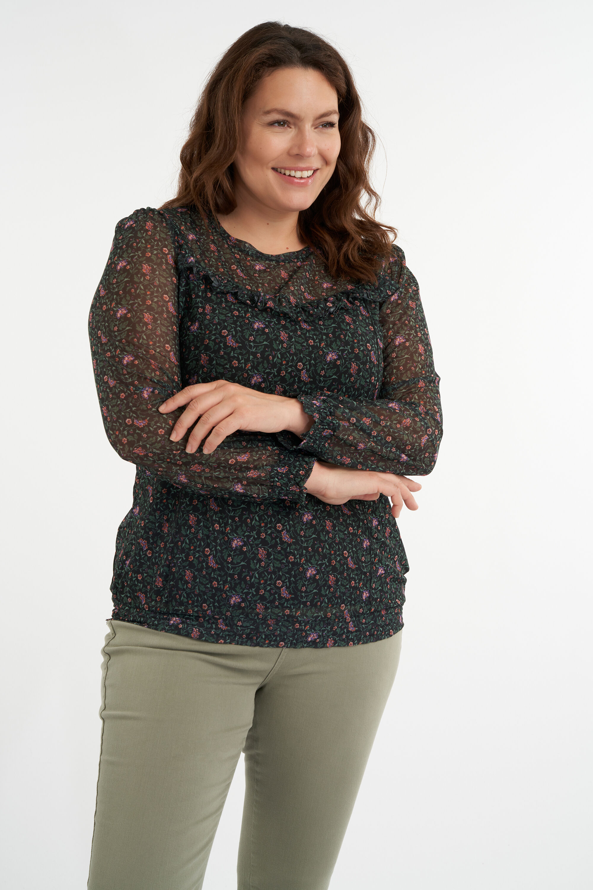 Haut en maille &agrave; imprim&eacute; floral