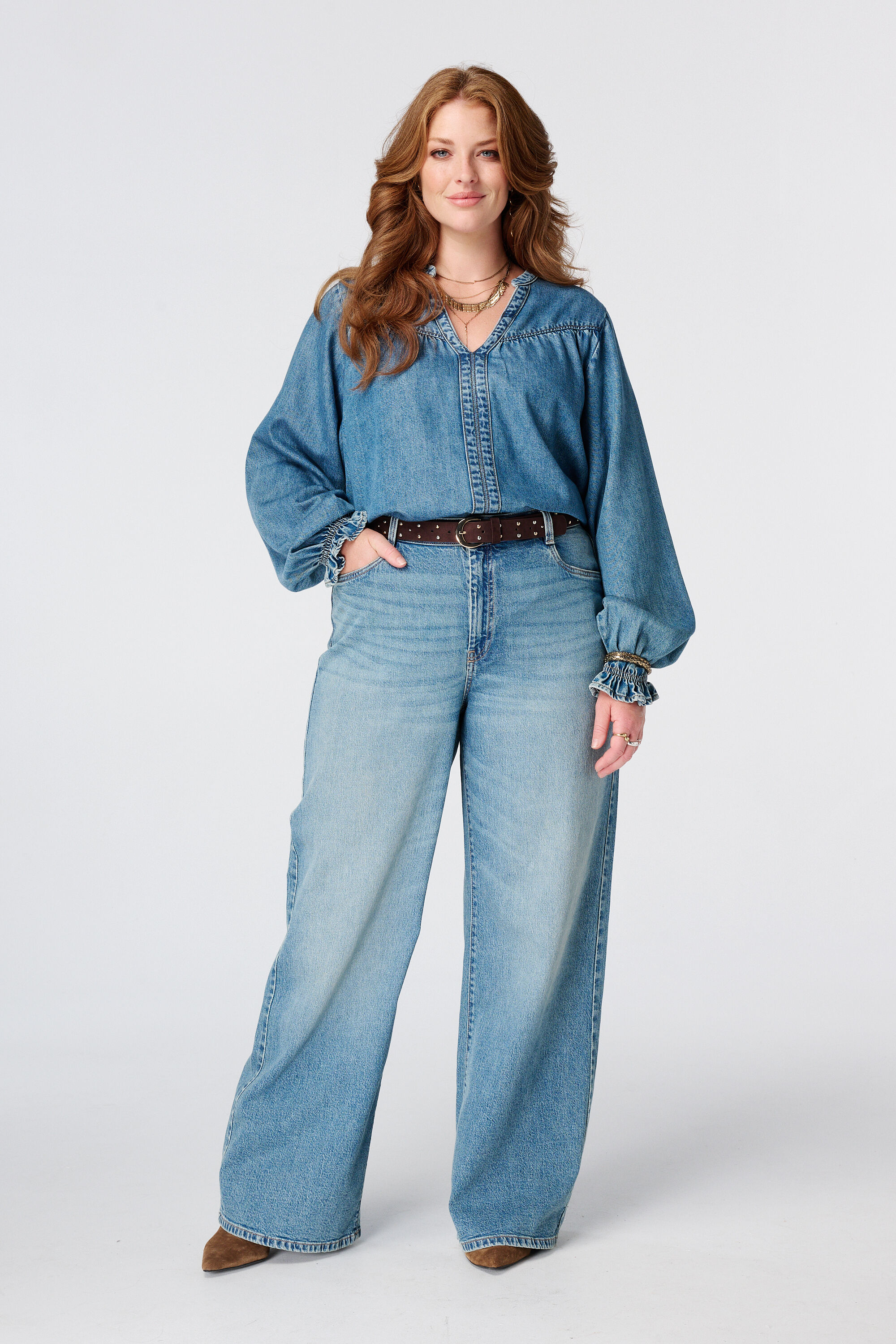 Jeans larges &agrave; taille haute