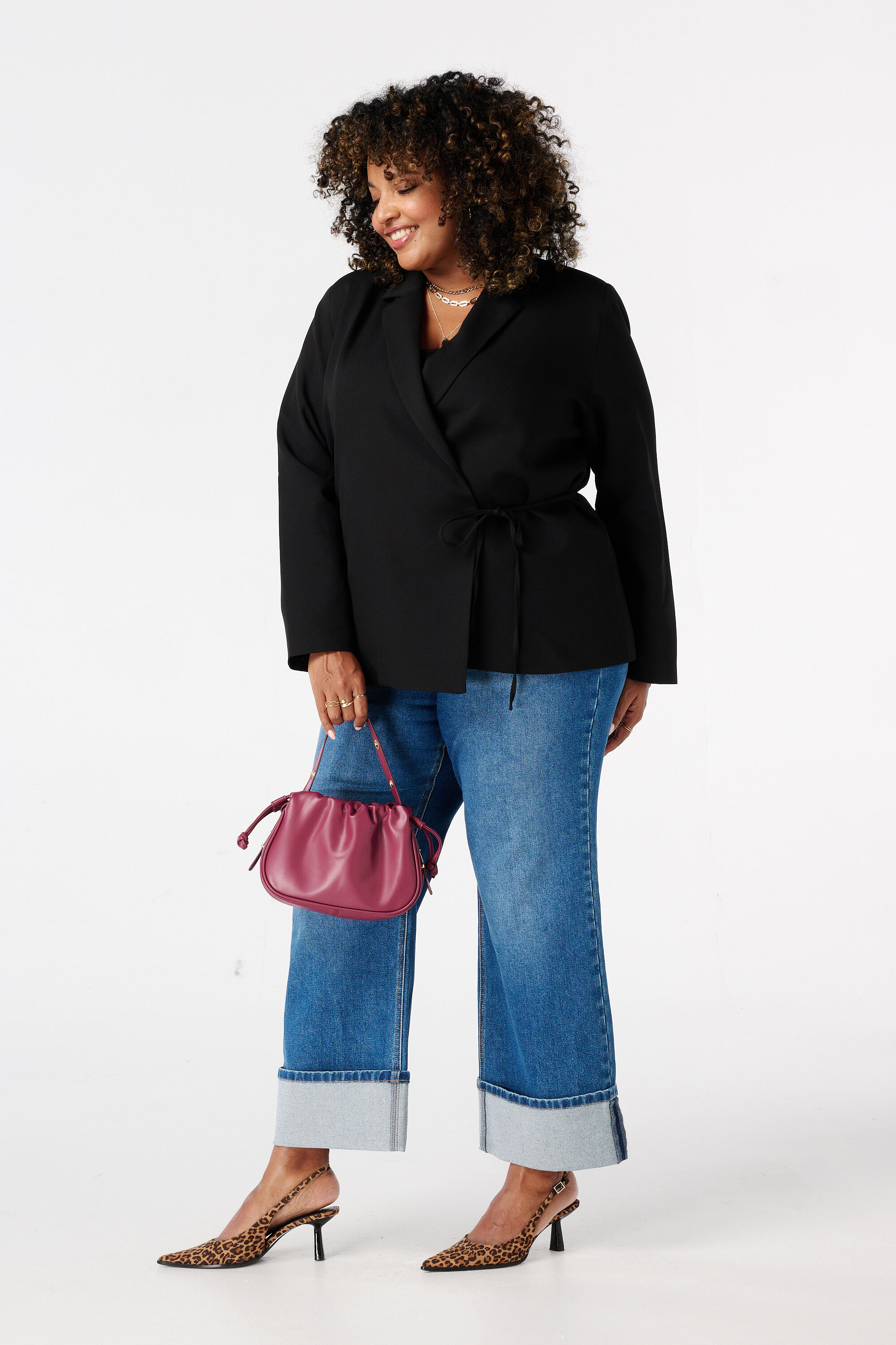 Blazer &agrave; revers avec ceinture &agrave; nouer image number 5