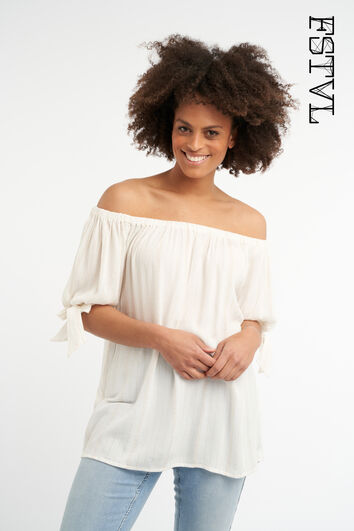 Chemisier en lurex &agrave; &eacute;paules d&eacute;nud&eacute;es