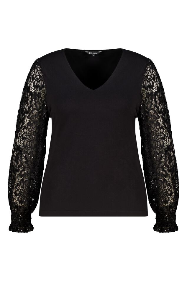 Pull à manches en dentelle et paillettes image number 1
