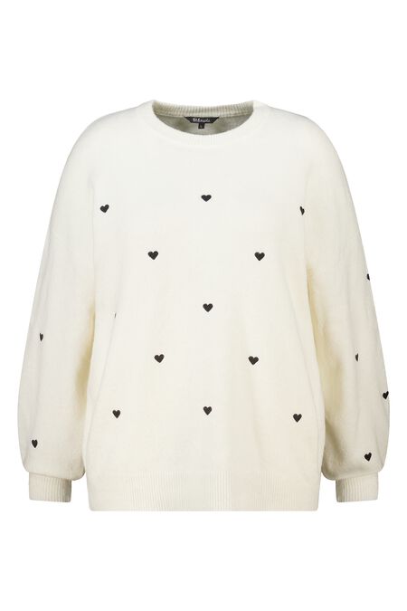 Pull finement tricoté avec des cœurs brodés