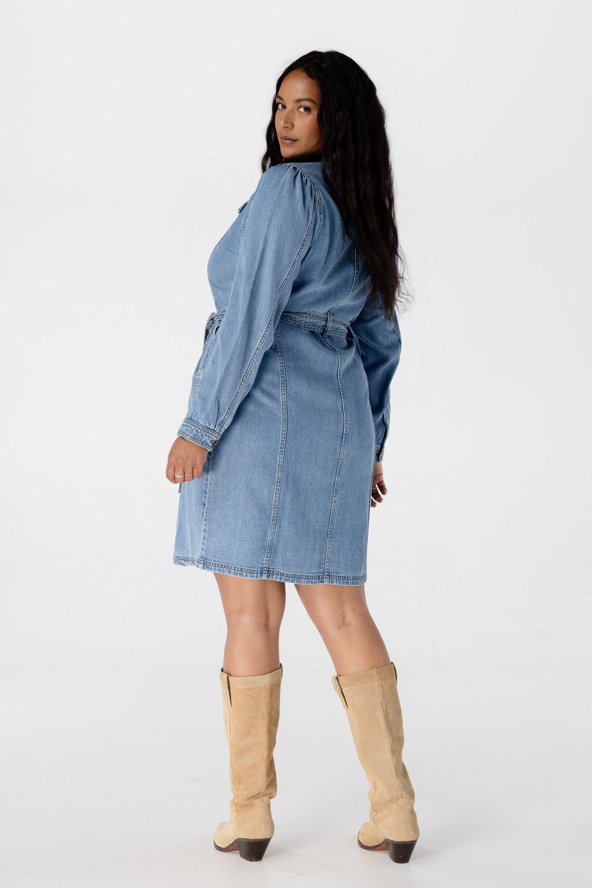 Robe en denim avec ceinture &agrave; nouer image number 3