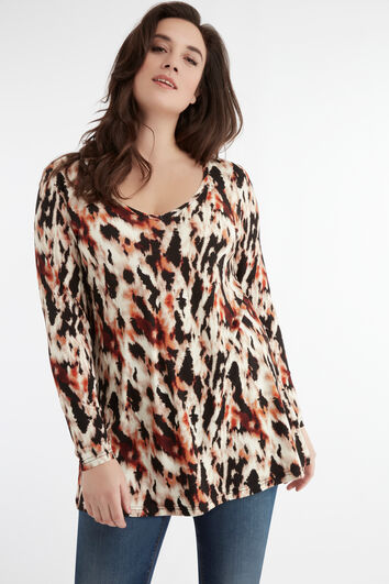 Haut col en V &agrave; imprim&eacute; tendance.