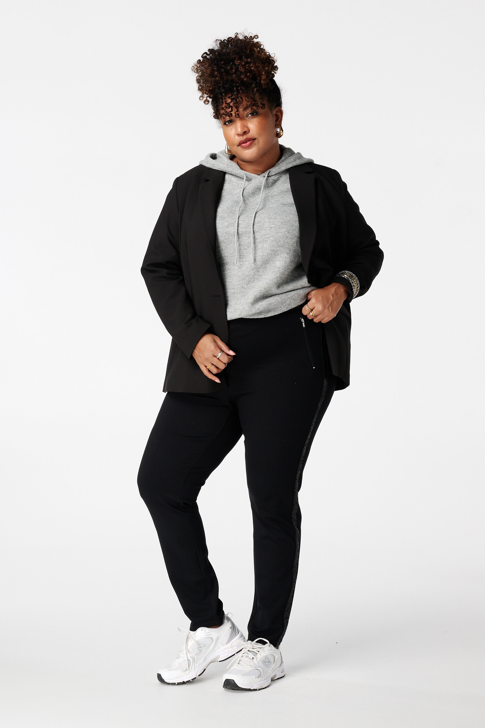 Legging skinny &agrave; paillettes et bande lat&eacute;rale