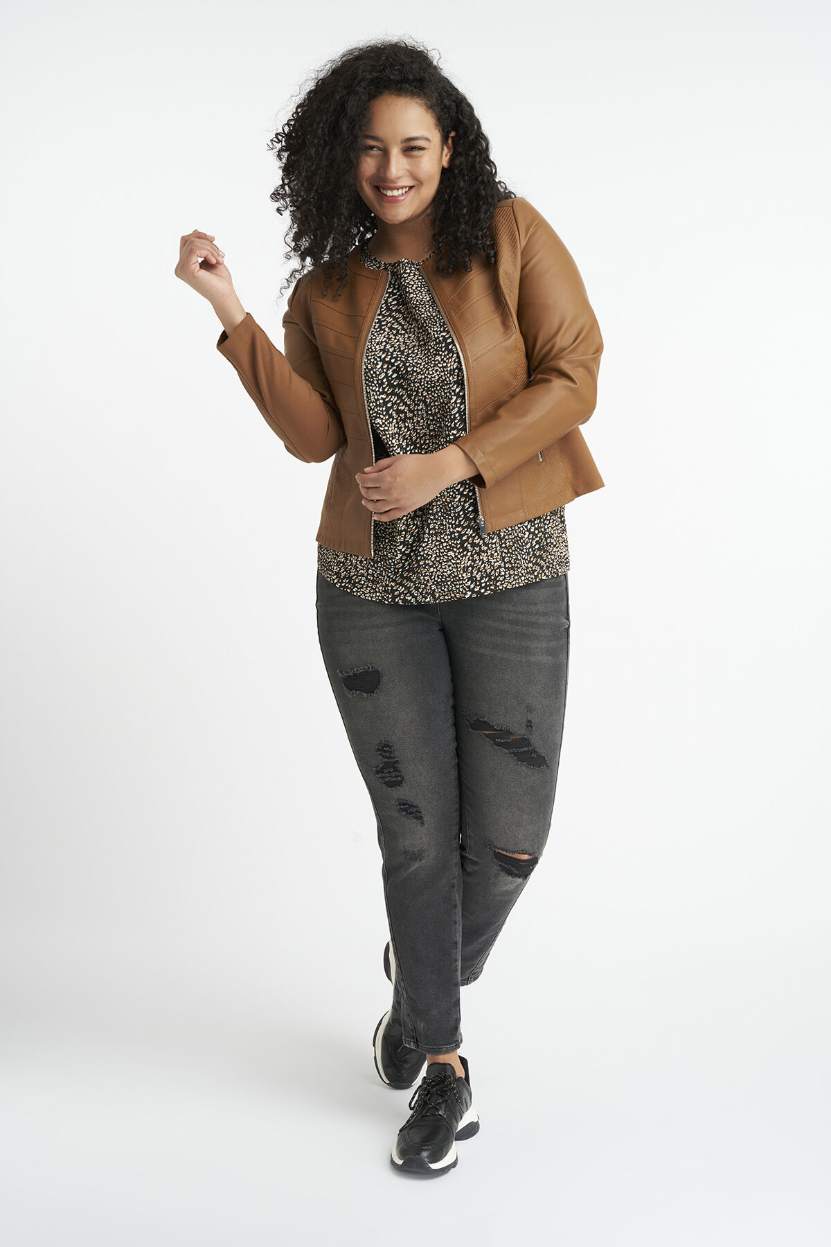 Veste motard en simili cuir &agrave; col rond image number 5