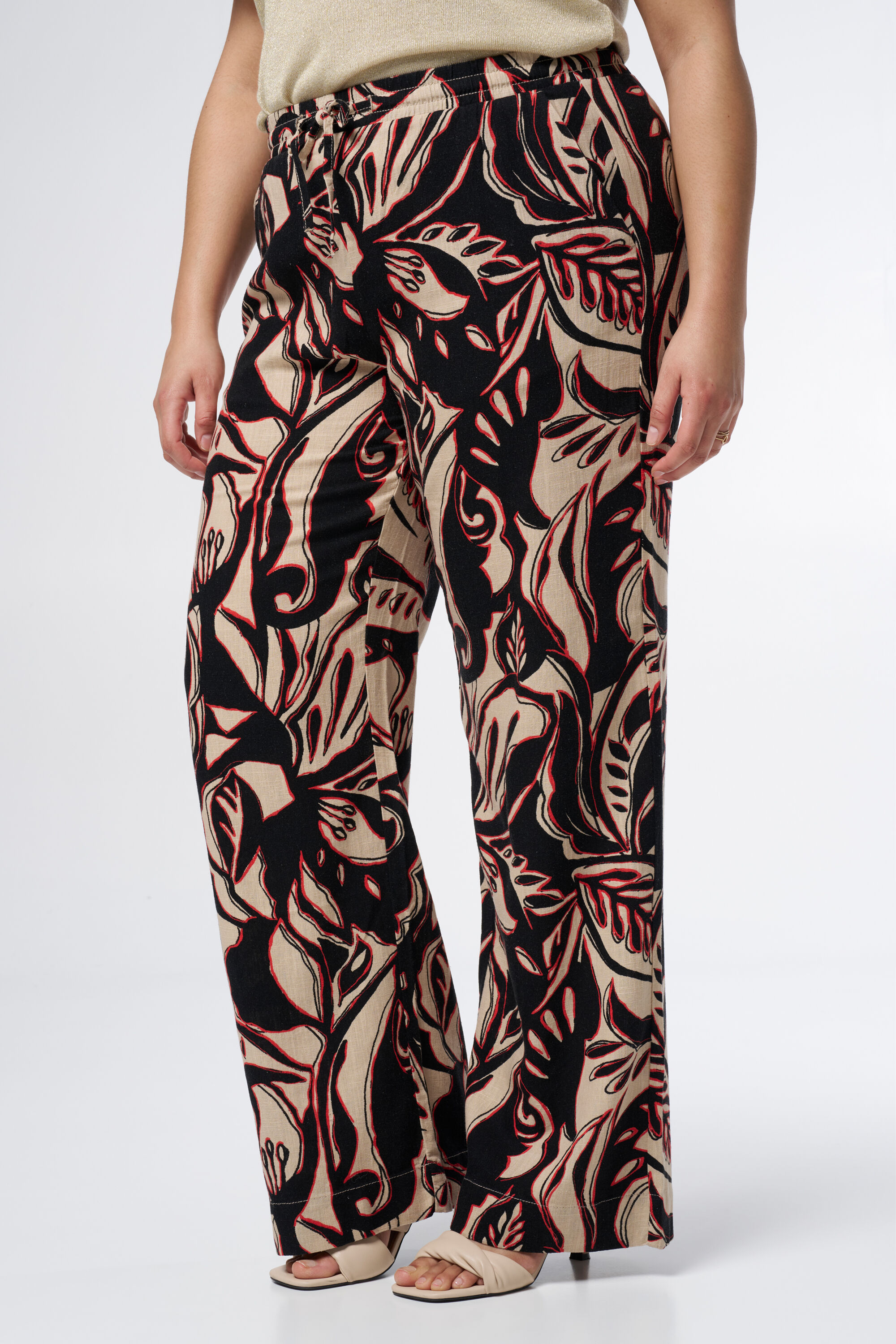 Pantalon en lin avec taille extensible et imprim&eacute;. image number 5