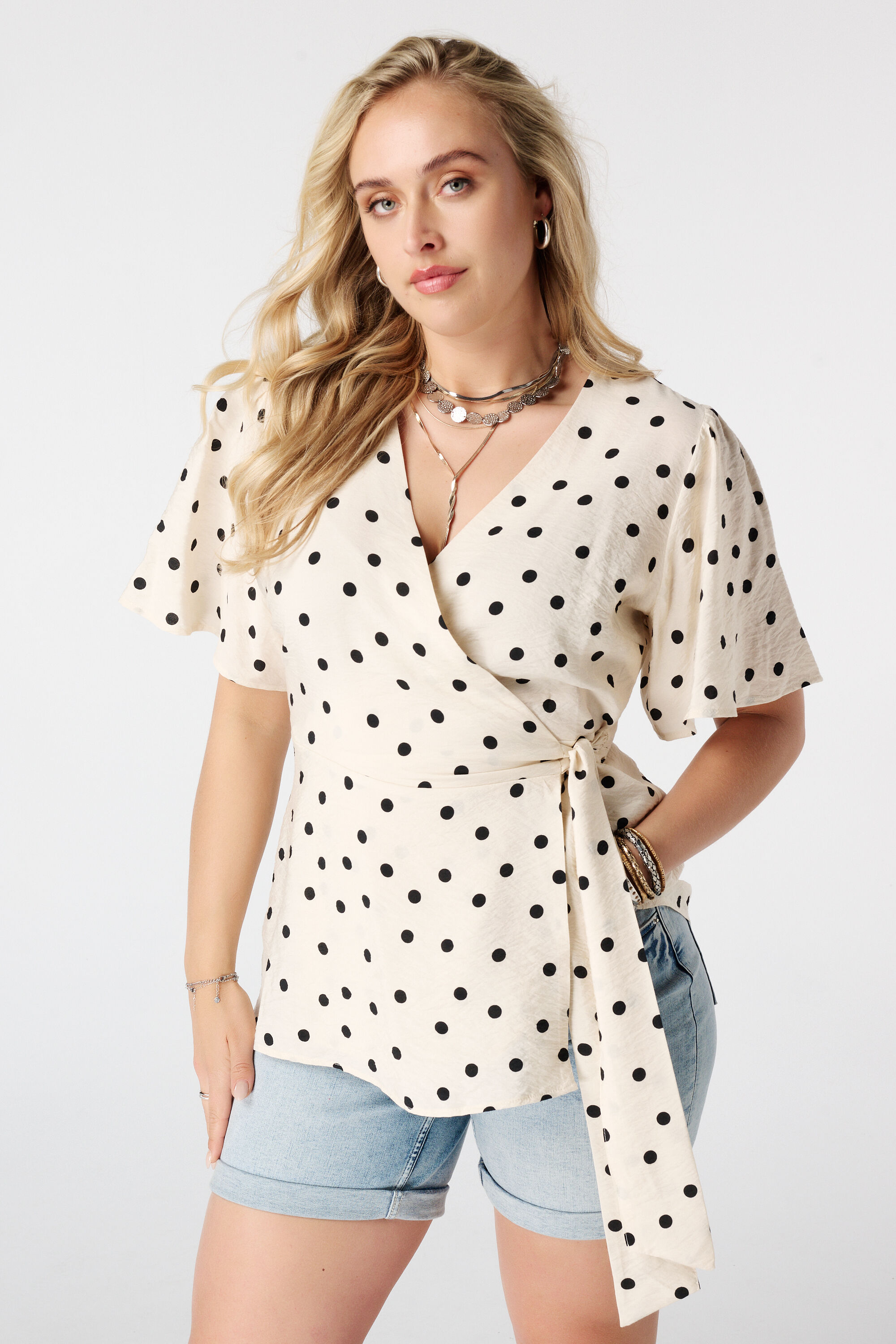 Blouse cache c&oelig;ur &agrave; pois