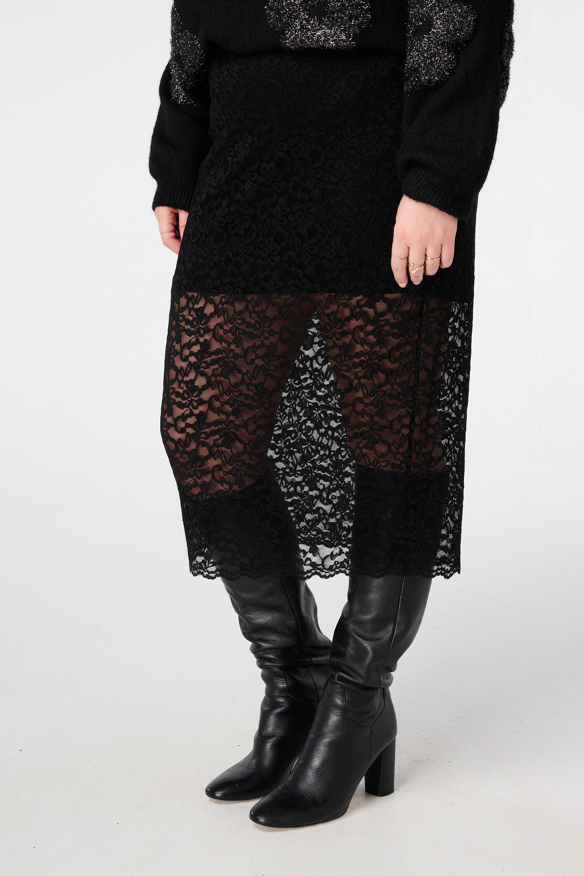Jupe midi en dentelle avec jupon image number 5