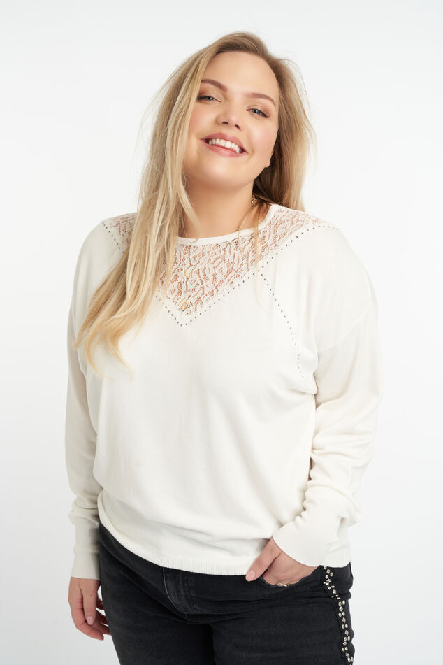 Haut en crochet avec motif ajouré et taille à cordon image number 0