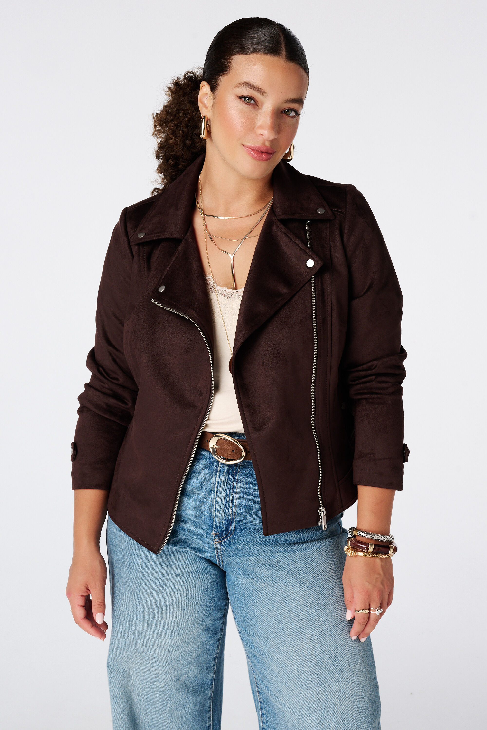 Veste biker en su&eacute;dine