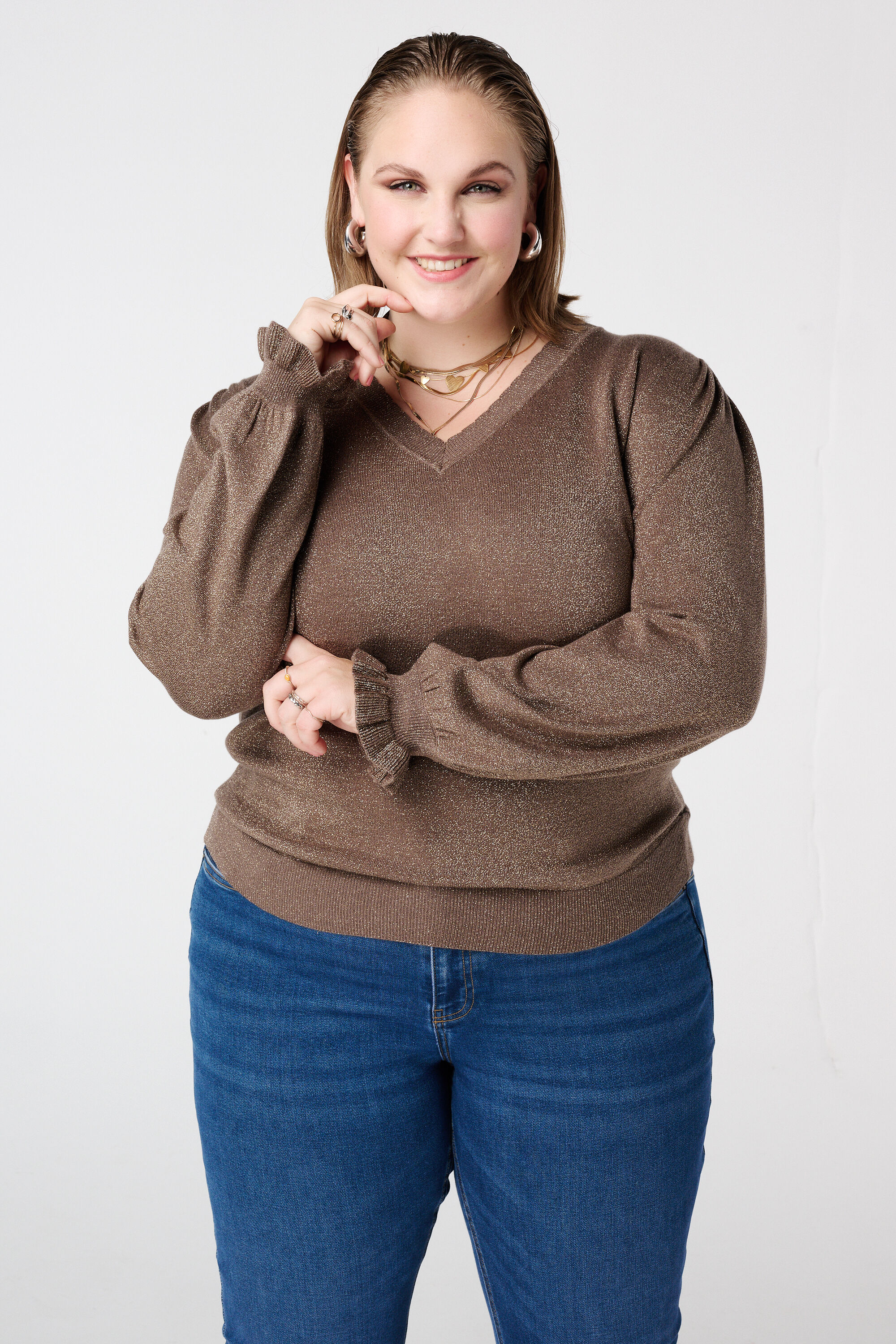 Pull en lurex avec manches volant&eacute;es