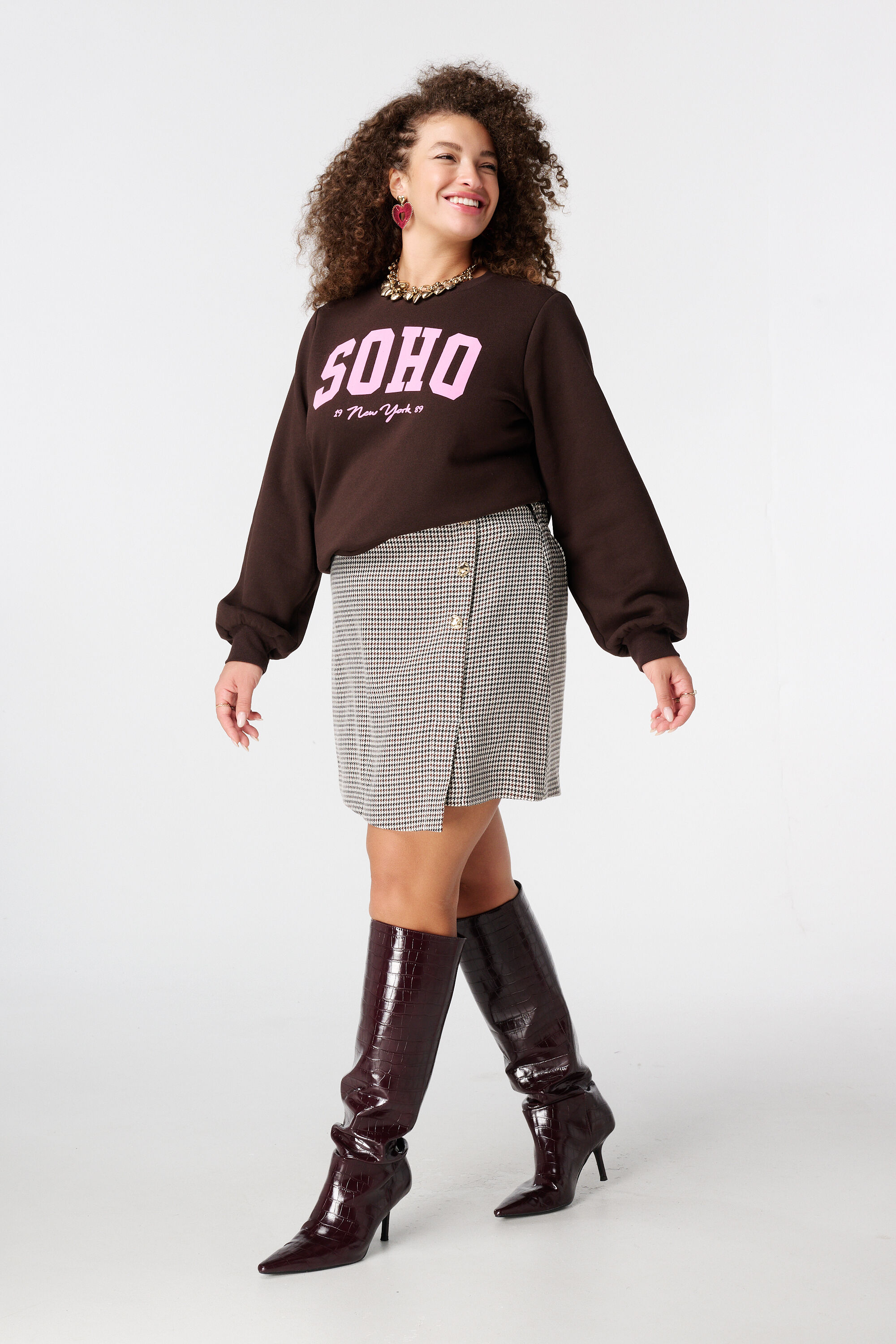 Jupe &agrave; carreaux avec effet cache-c&oelig;ur 