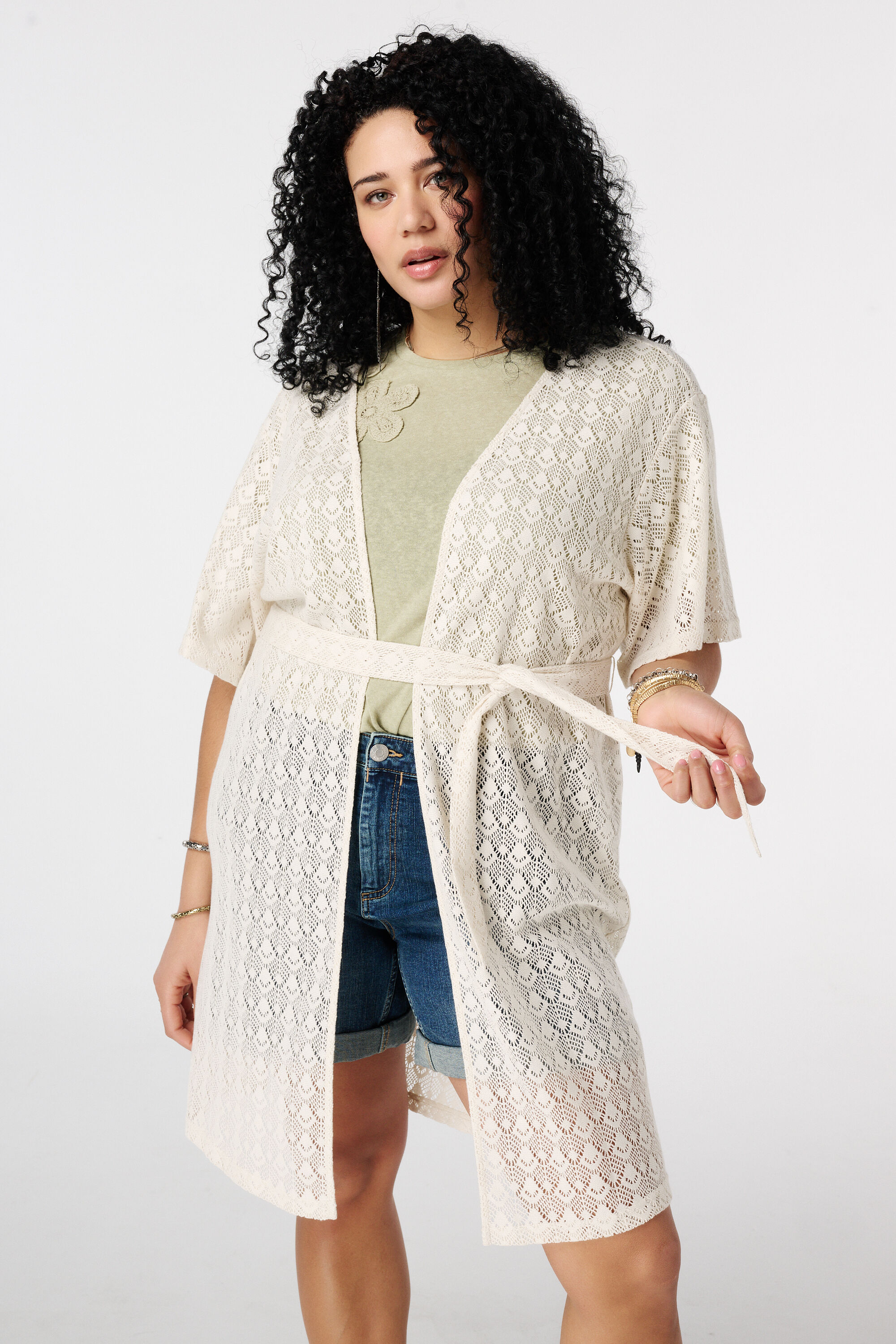 Gilet long avec ceinture &agrave; nouer image number 0