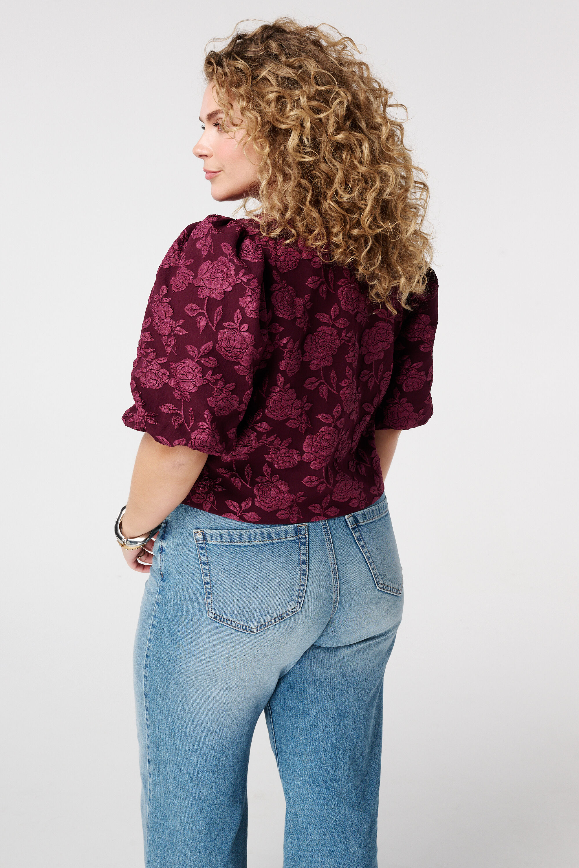 Top jacquard &agrave; manches bouffantes image number 3