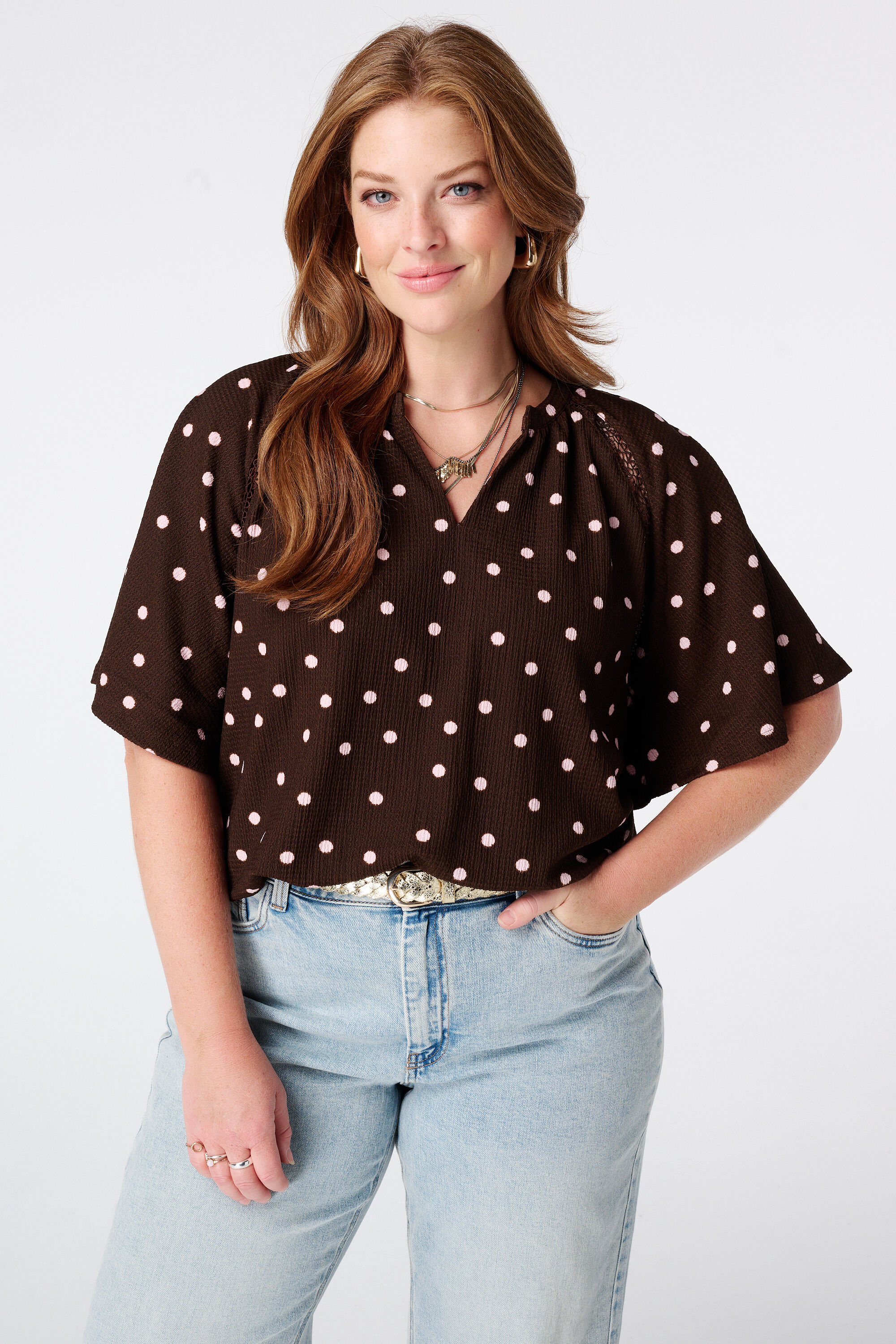 Top imprim&eacute; avec col en V