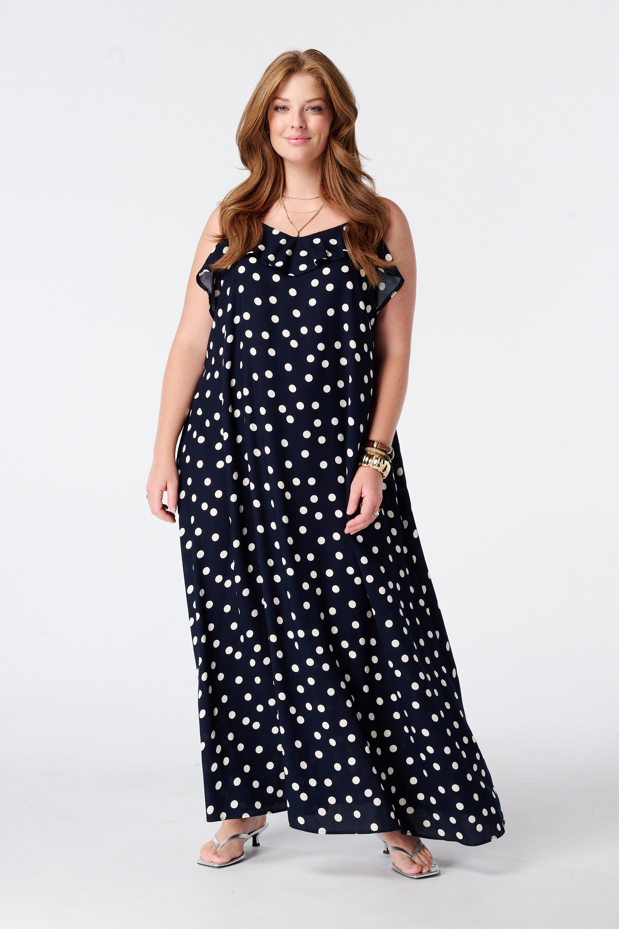 Robe maxi &agrave; pois avec volants image number 0