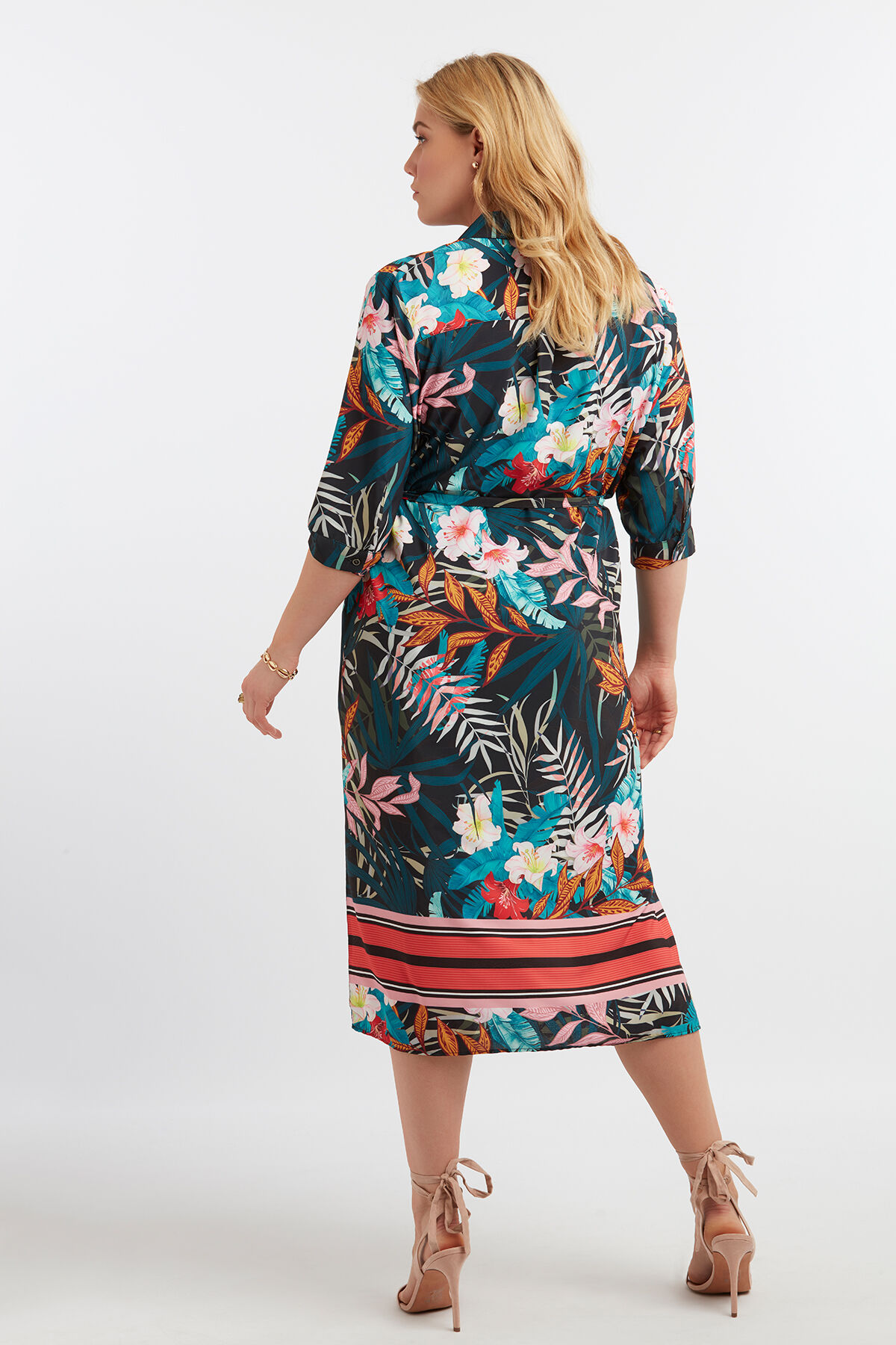 Robe chemisier &agrave; imprim&eacute; tropical image number 4