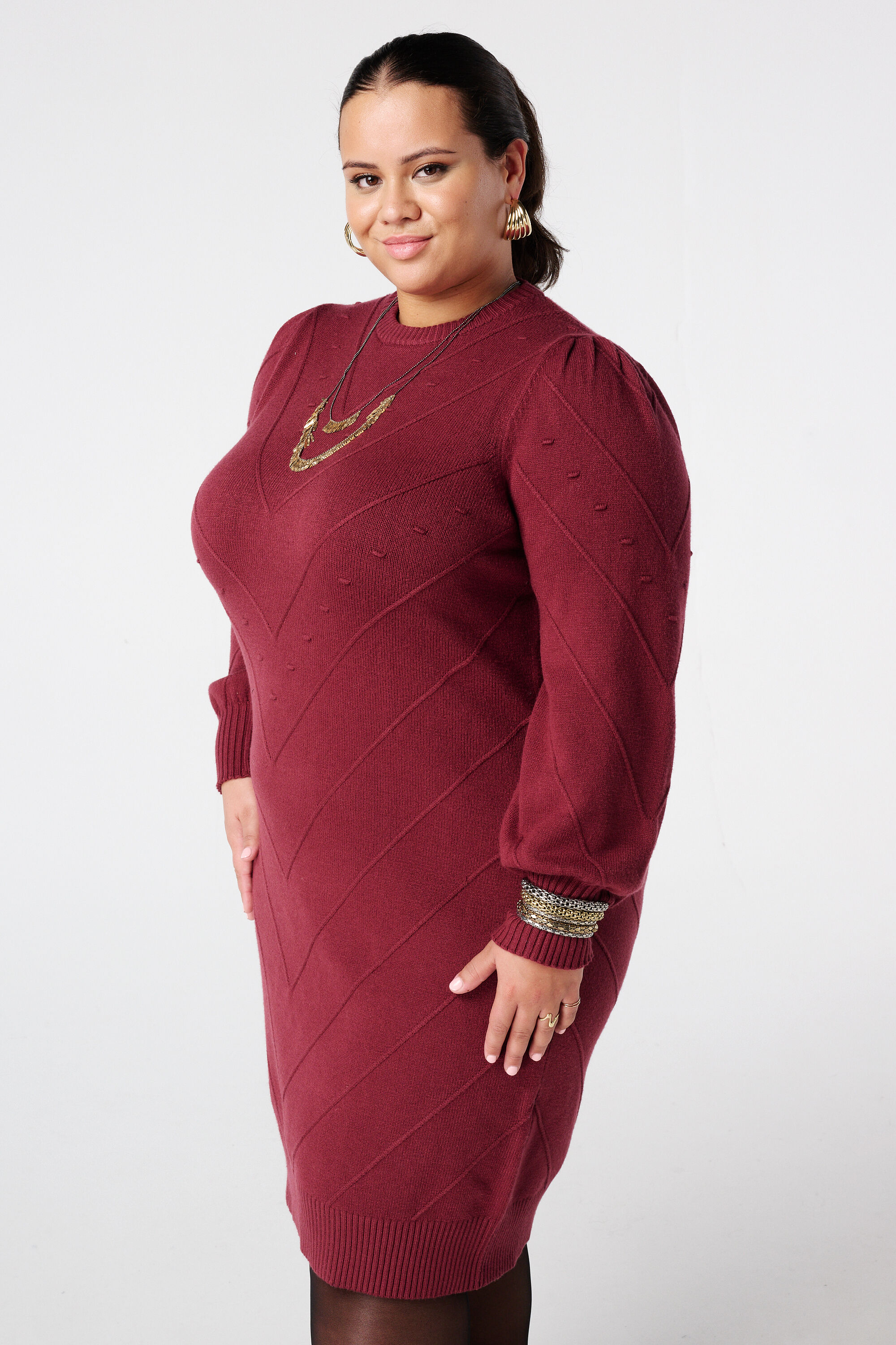 Robe tricot&eacute;e &agrave; manches ballon image number 5