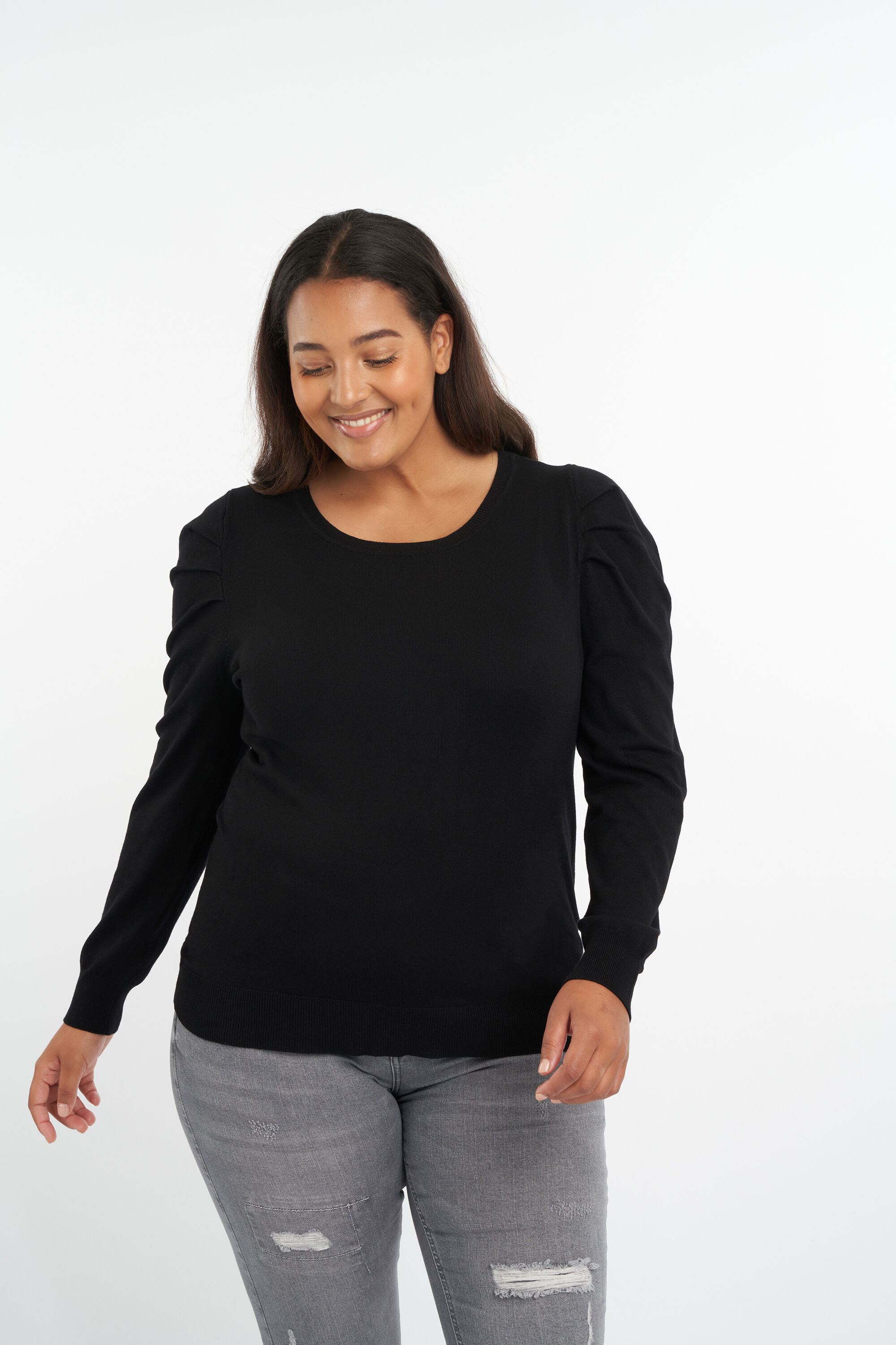 Pull en maille fine &agrave; manches bouffantes