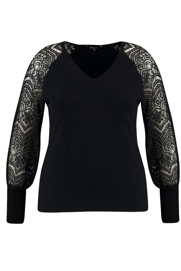 Pull aux manches décorées en dentelle image number 1