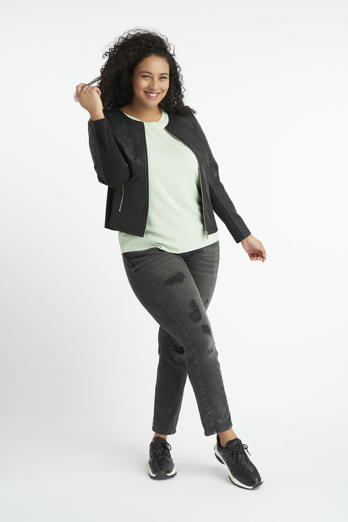 Veste motard en simili cuir &agrave; col rond image number 5