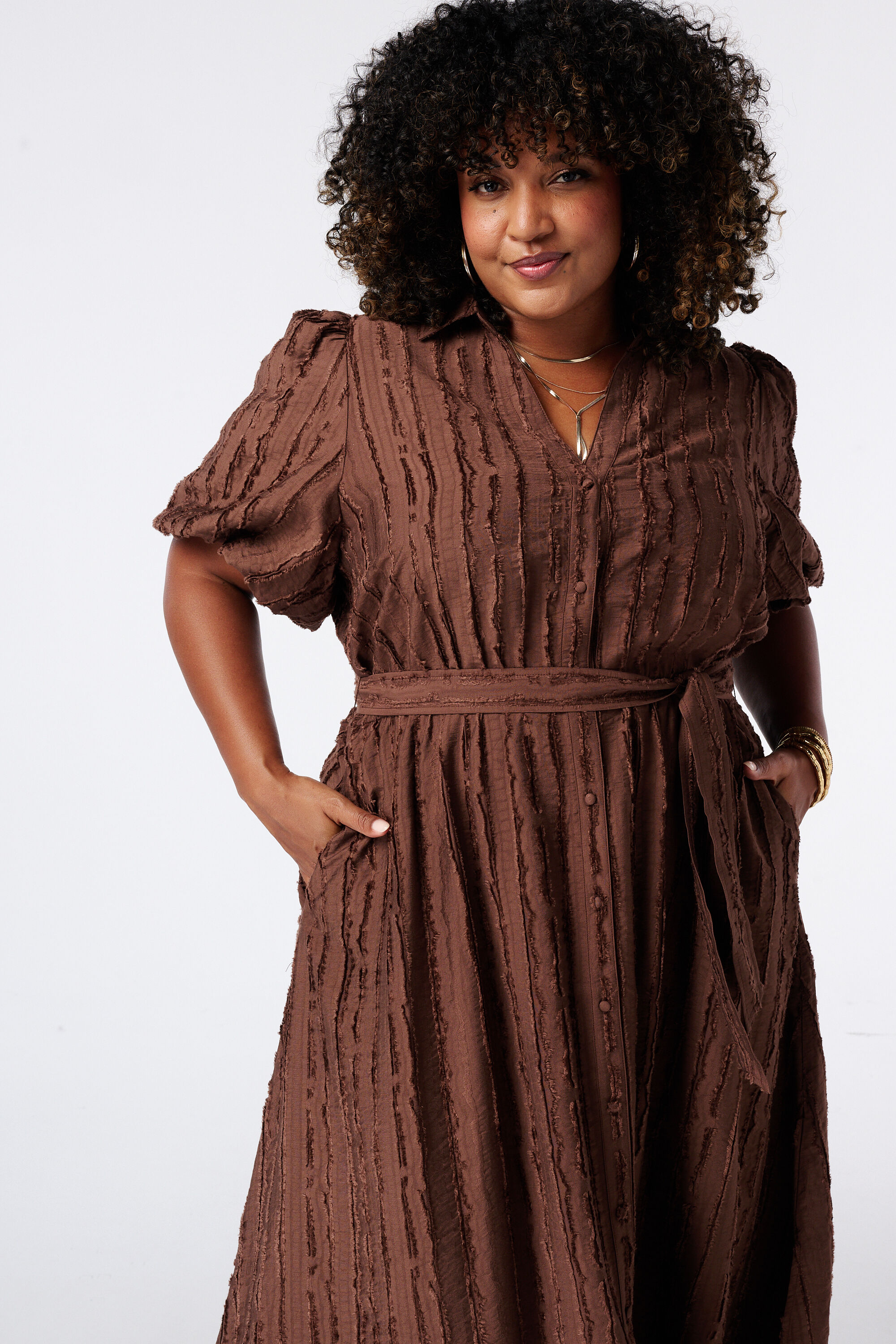 Robe midi &agrave; ceinture image number 4