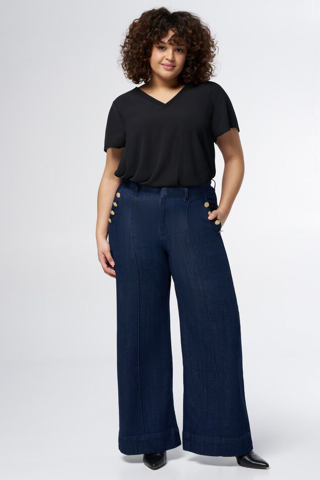 Pantalon en denim avec boutons dorés image number 0