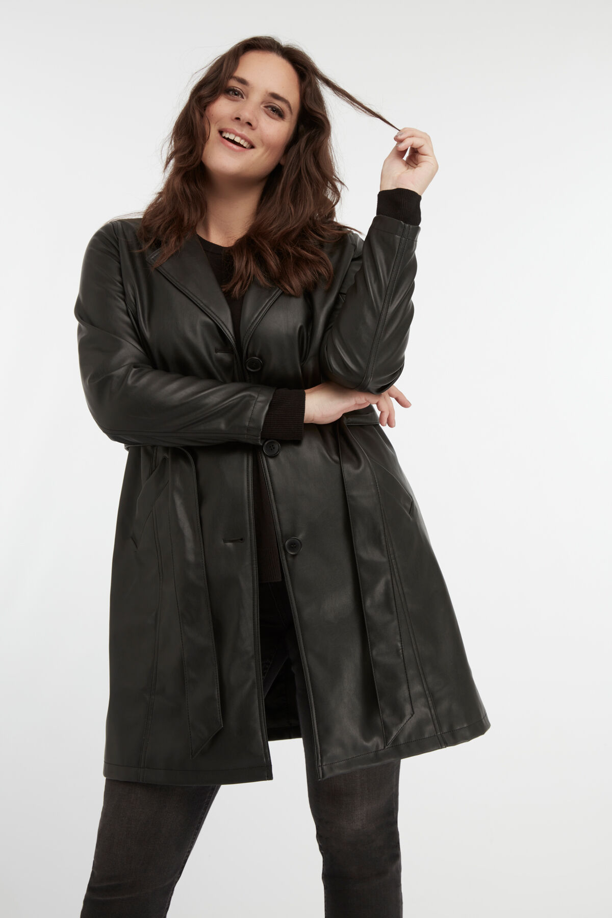 Femmes Veste en cuir PU avec ceinture MS Mode
