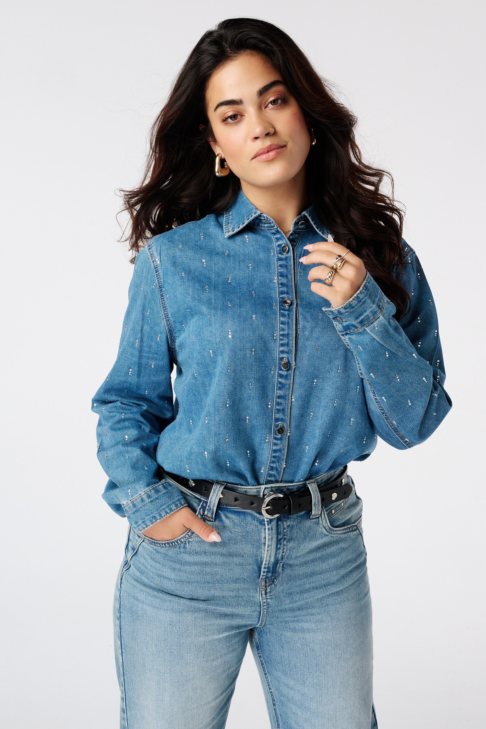 Blouse en denim avec strass image number 0