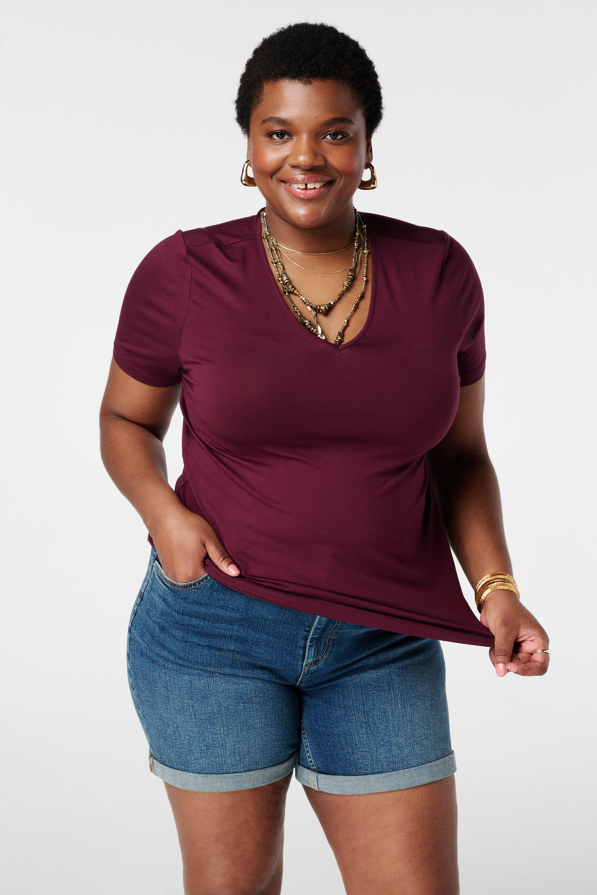 T-shirt &agrave; col en V image number 0