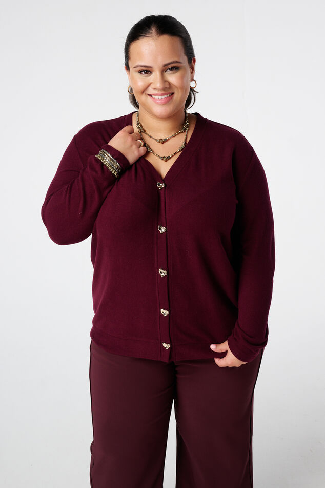Cardigan avec boutons en forme de cœur dorés image number 0