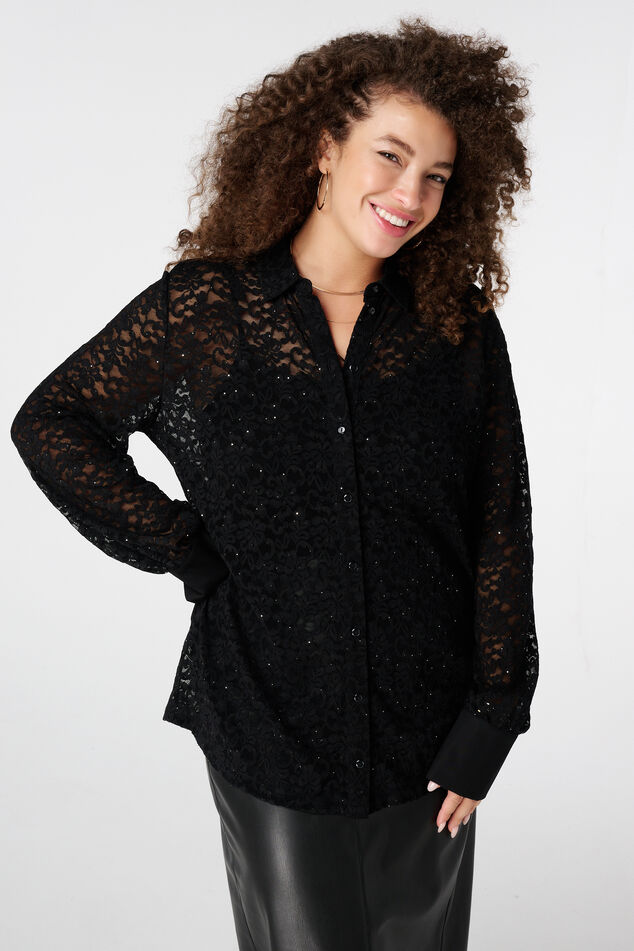Top en jersey avec dentelle et paillettes image number 0