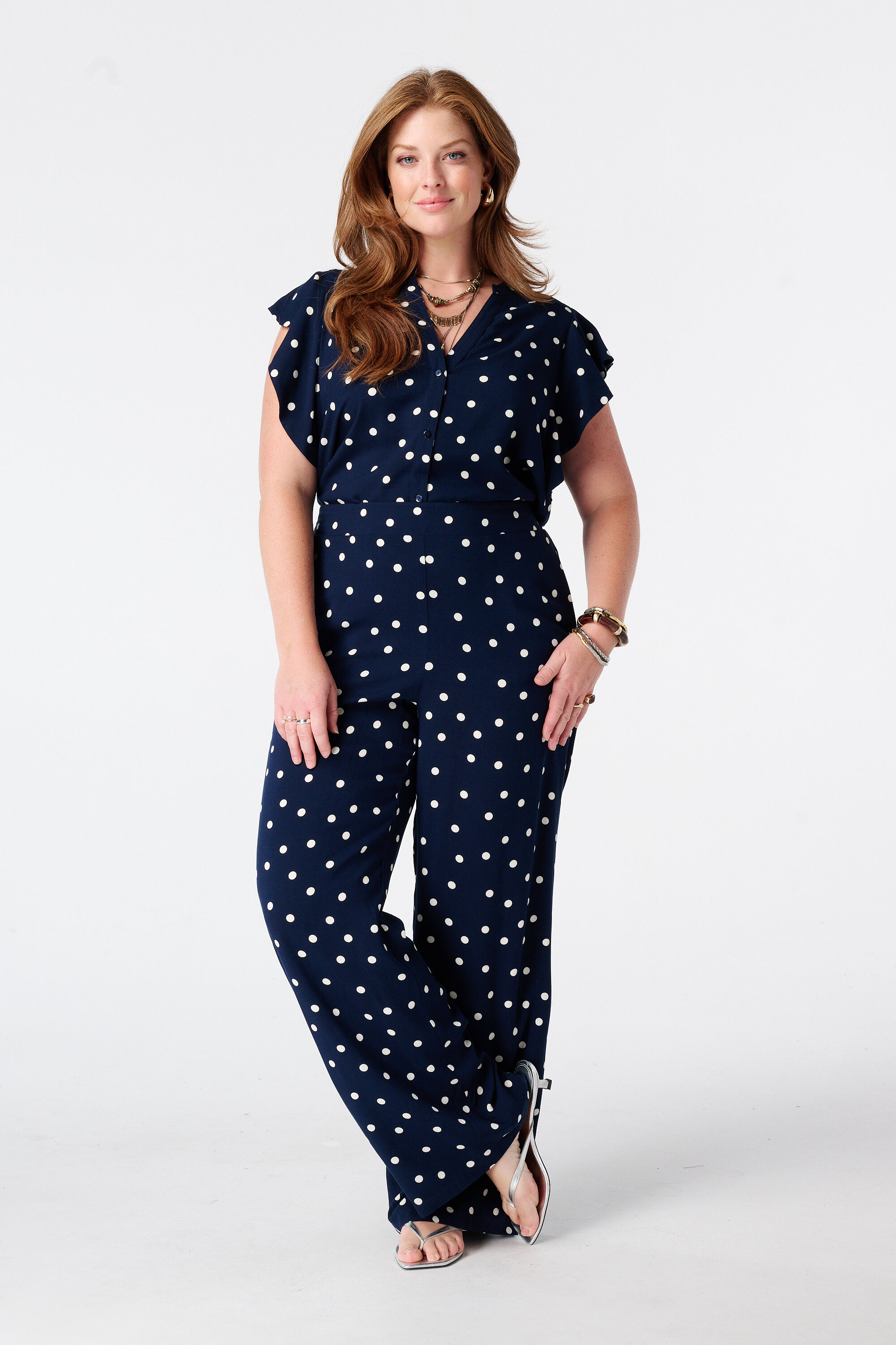 Pantalon wide leg &agrave; pois