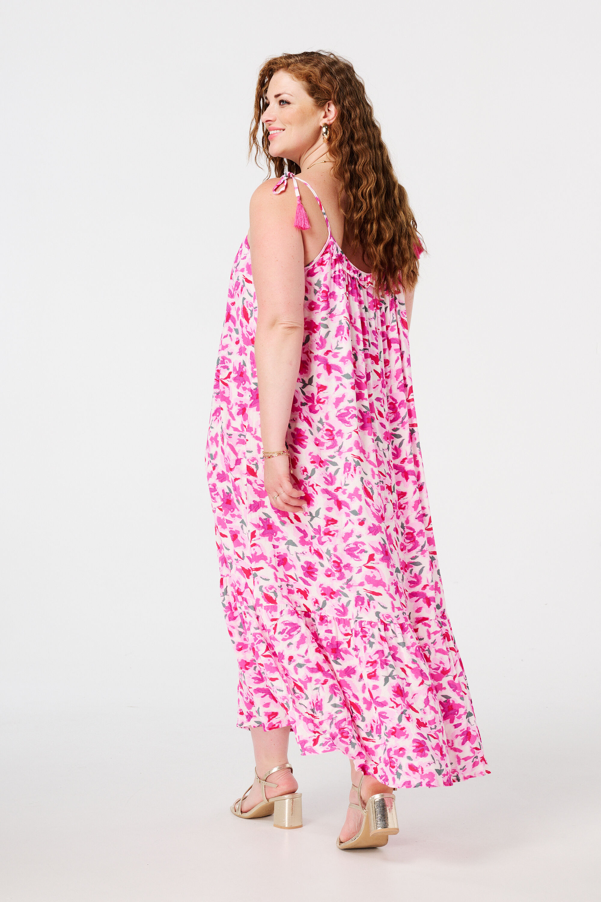 Robe longue &agrave; imprim&eacute; et &agrave; pompons image number 3