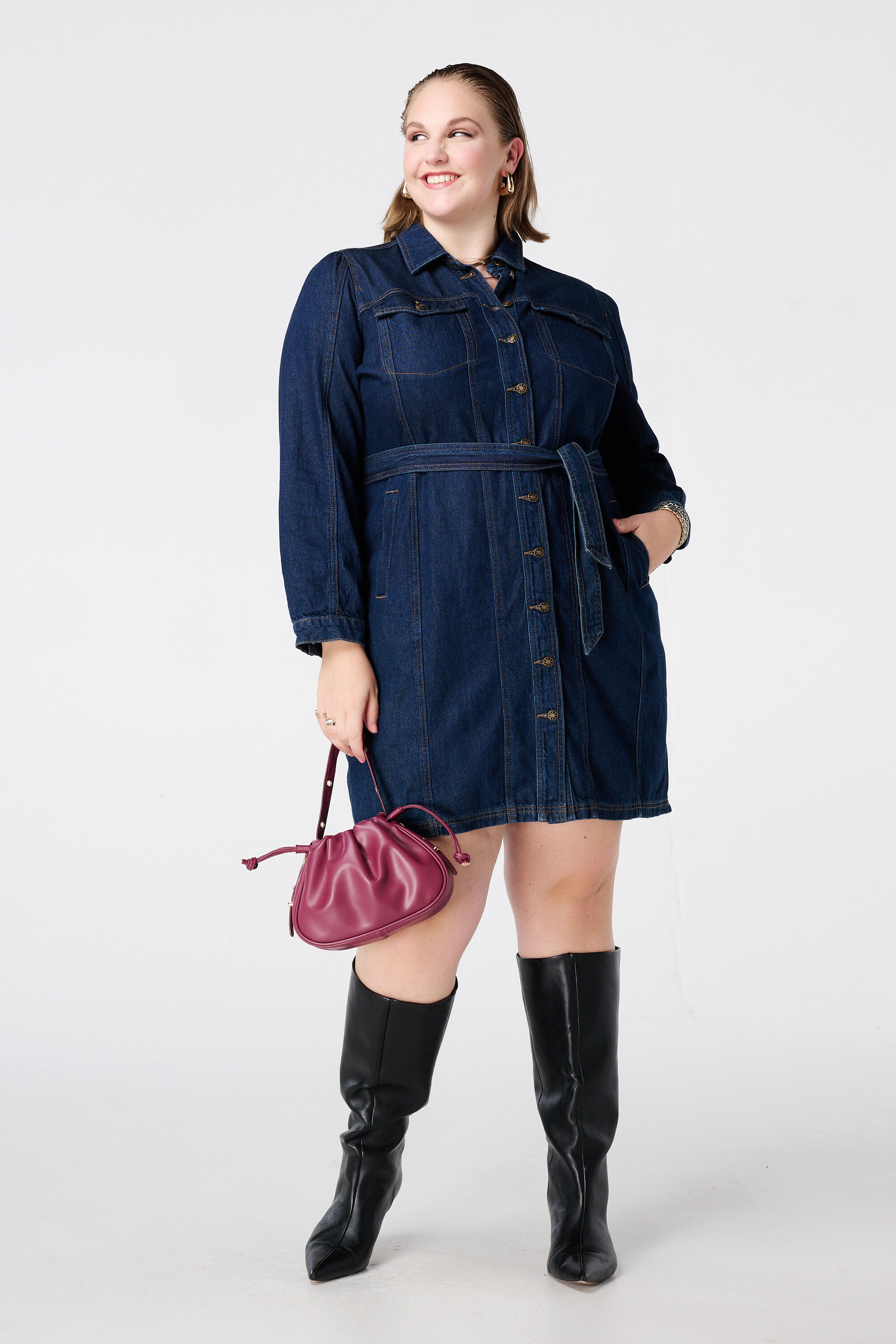 Robe en denim avec ceinture &agrave; nouer image number 0